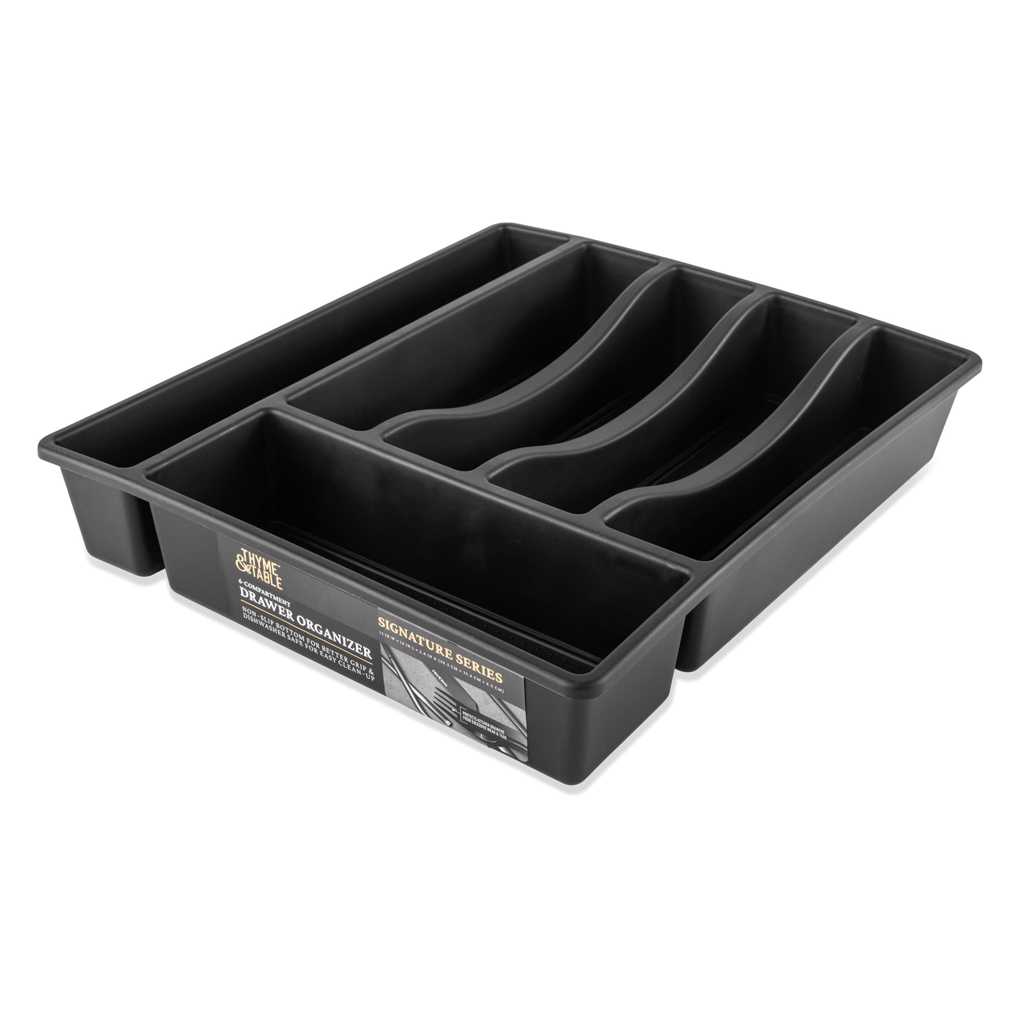 (2 pack) Thyme & Table Plastic 6 Compartment Utensil Organizer, Black and Gold