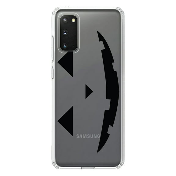 DistinctInk Clear Shockproof Hybrid Case for Galaxy S20 PLUS / 5G (6.7" Screen) - TPU Bumper, Acrylic Back, Tempered Glass Screen Protector - Pumpkin Face