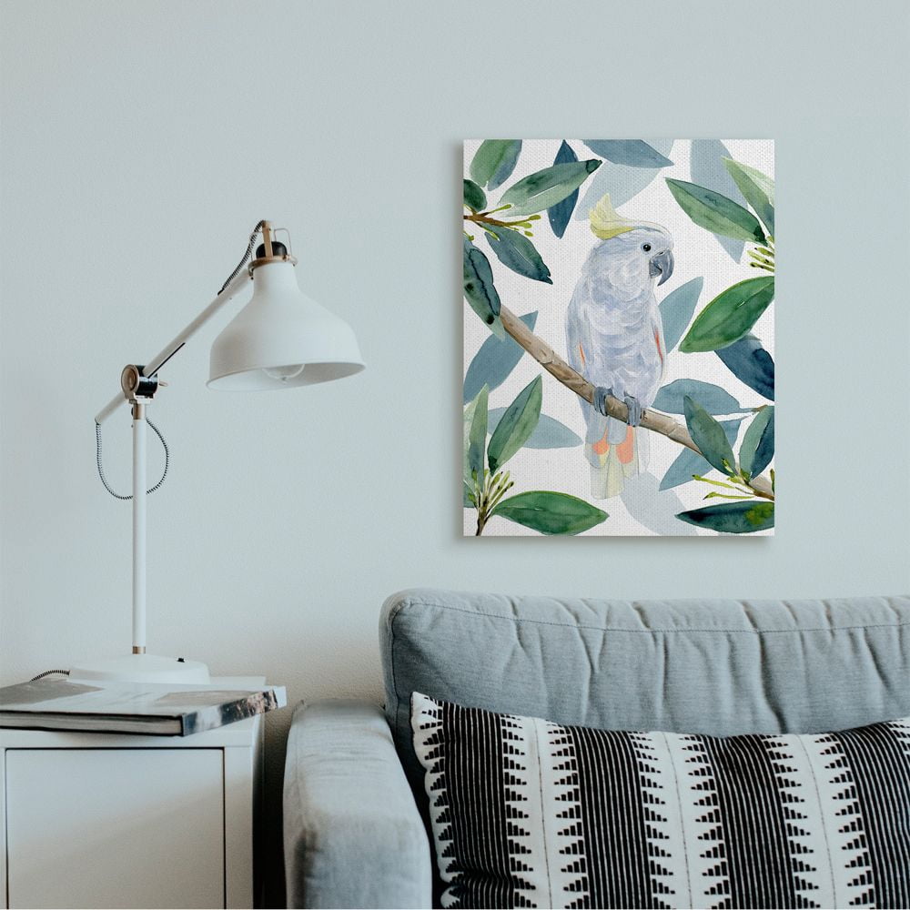 Stupell Industries Tropical Cockatoo Bird Greenery Branches Canvas Wall Art Design by Annie Warren