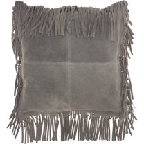 Mina Victory Couture Nat Hide Fringe Borders Grey 18" x 18" Throw Pillow