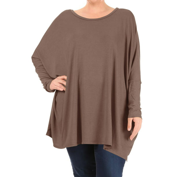 Women's Plus Oversized Long Sleeve Casual Solid Relaxed T-Shirt Tunic Top Mocha - Walmart.com