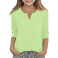 thumbnail image 5 of CCRFTGI 3/4 Length Sleeve Shirts for Child Girls Size 10-12 Cute Solid Raglan T Shirts Holiday V-Neck Button Tshirts Soft Fall Spring Gifts for Girls Fluorescent Green 9-10 Years, 5 of 5
