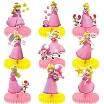9PCS Princess Peach Honeycomb Centerpieces for Birthday Decorations Photo Booth Props Princess Peach Party Favors Party Supplies