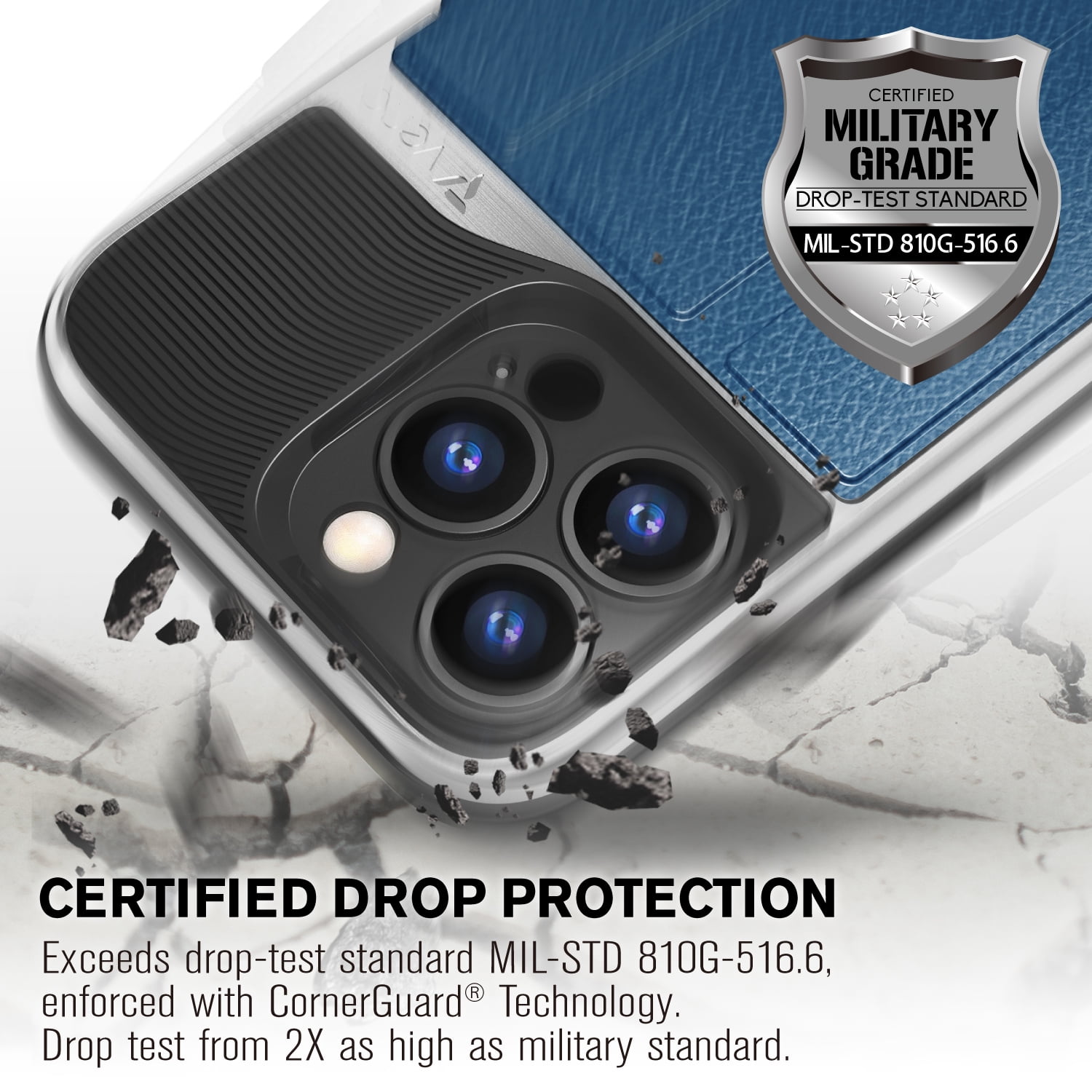 Vena vCommute Wallet Case Compatible with Apple iPhone 14 Pro Max (6.7"-inch), (Military Grade Drop Protection) Flip Leather Cover Card Slot Holder with Kickstand - Silver / Blue / Black
