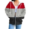 thumbnail image 3 of BiZtdJrK Color Block Zip Up Hoodies for Women Long Sleeve Oversized Drawstring Sweatshirts with Pockets Fall Winter Lightweight Gym Coat Red S, 3 of 6