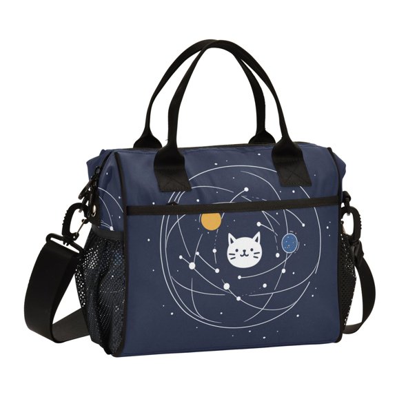 FORMRS Insulated Lunch Bag Unisex Large Capacity with Shoulder Strap, White Cat Planet