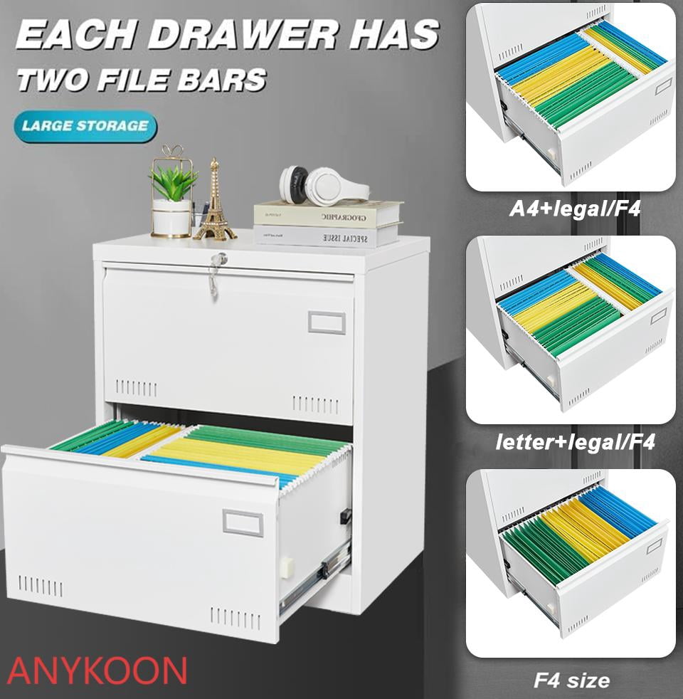 Anykoon White Filing Cabinets with Lock, Filing Cabinet Lateral File Cabinet 2 Drawer, Locking Metal File Cabinets  Office Cabinet for Legal/Letter/A4/F4 Home Office