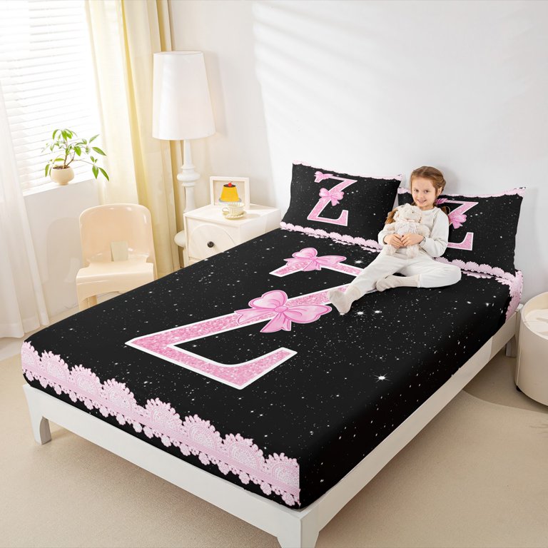 Manfei Letter Z Monogrammed Full Sheet Set (4-Piece) Pink Bow
