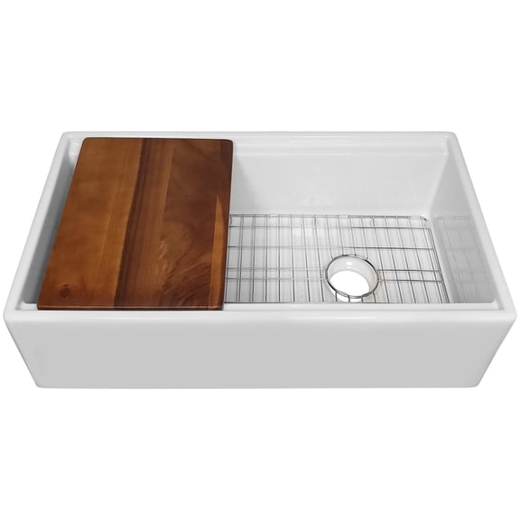 Whitehaus WHLW3319 33" Reversible Single Bowl Front Apron Fireclay Sink Set