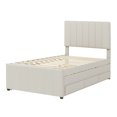 thumbnail image 2 of Bellemave Twin Bed with Trundle and Storage, Upholstered Platform Bed with 3 Drawers, Wood Twin Bed Frame with Tuffted Headboard for Teens Adult Bedroom (Beige), 2 of 9