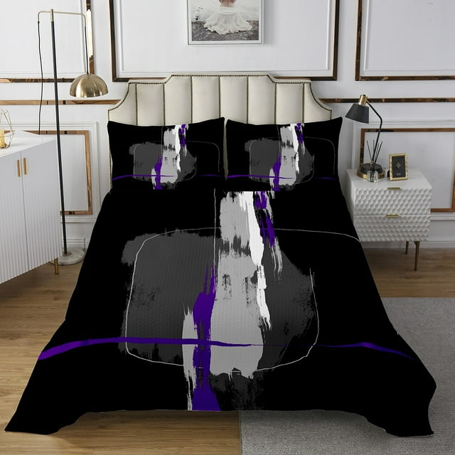 Erosebridal Ensemble de Couvre-Lit Rétro Peinture à l'Huile Format Simple Gris Courtepointe Géométrique