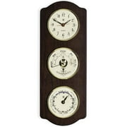 International Brass Quartz Clock Tide Clock & Barometer with Thermometer in Ash Wood