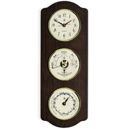 International Brass Quartz Clock Tide Clock & Barometer with Thermometer in Ash Wood