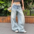 thumbnail image 2 of Barrel Jeans Women 2026 Trendy Washed Blue High Waisted Loose Fit Wide Leg Baggy Jeans Denim Pants Streetwear, 2 of 6