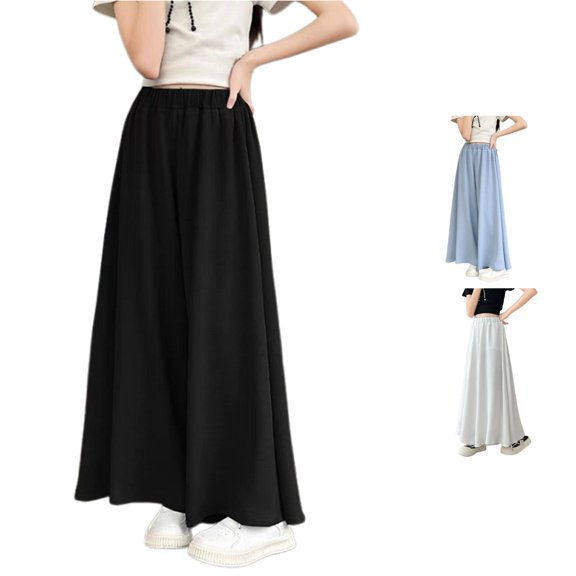 Wuxian Youth Wide Leg Palazzo Pants Big Girls Pleated High Waisted Trousers Casual Fashion Soft Cozy Daily Wear,Black,4-5 Years