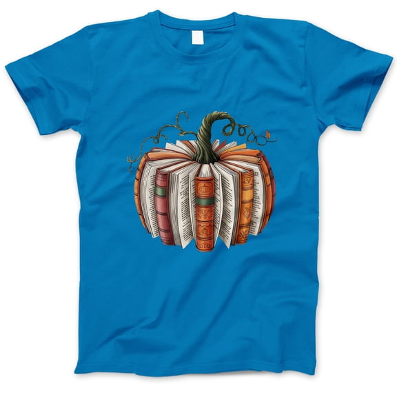 Pumpkin Book Stack T-Shirt, Fall Reading Lover Tee, Cozy Autumn Pumpkin and Books Graphic Shirt, Bookworm Gift for Halloween Season