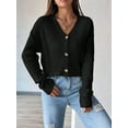 thumbnail image 4 of Women'S Long Sleeve Button Front V-Neck Soft Knit Cardigan Sweaters Black XL, 4 of 6