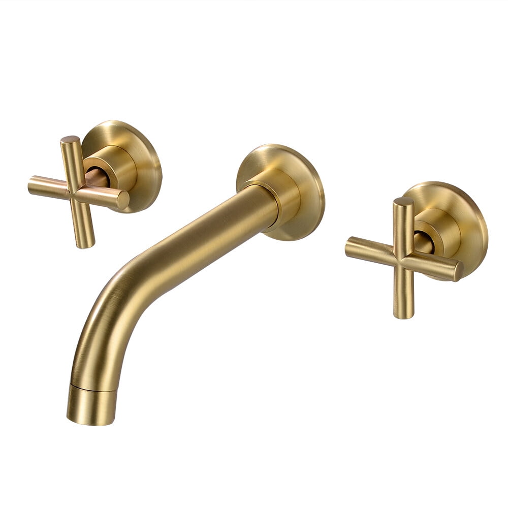 Bathroom Brass Faucet Sink Tub Wall Mounted 3-Hole Dual Handle Mixer Tap