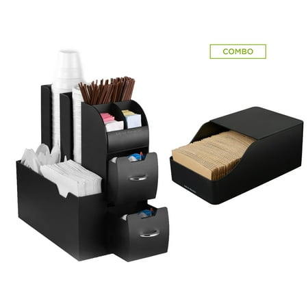Mind Reader 2-Piece Coffee Station Combo Kit- Condiments Pod Capsules Organizer and Coffee Cup Sleeve Dispenser, Black