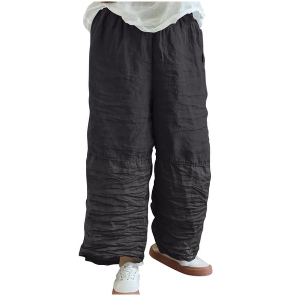 VEKDONE Women Wide Leg Pants Fashion Color Block Patchwork Palazzo Pants Summer Casual Elastic Waist Loose Fit Travel Trousers with Pockets Black XXXL