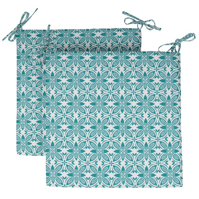Vargottam Printed Indoor/Outdoor Chair Pads Non Slip Dining Chair CushionSquareShapedDining Chair Pad With String Ties Machine Washable & Home Decor Cushion- Set Of 2-Turquoise Blue