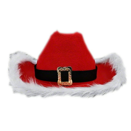 Non Denominational Christmas Non Light Up Christmas Cowboy Red Santa Clause Western Holiday Hat ()