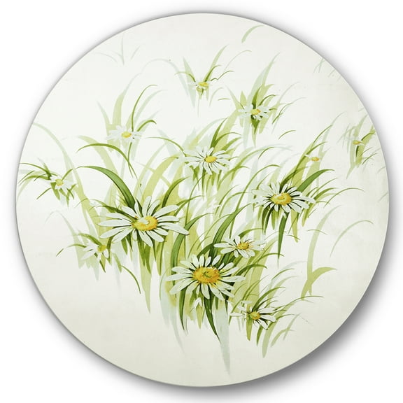 Designart 'Abstract Retro Drawing of Flowers I' Vintage Circle Metal Wall Art 36x36 - Disc of 36