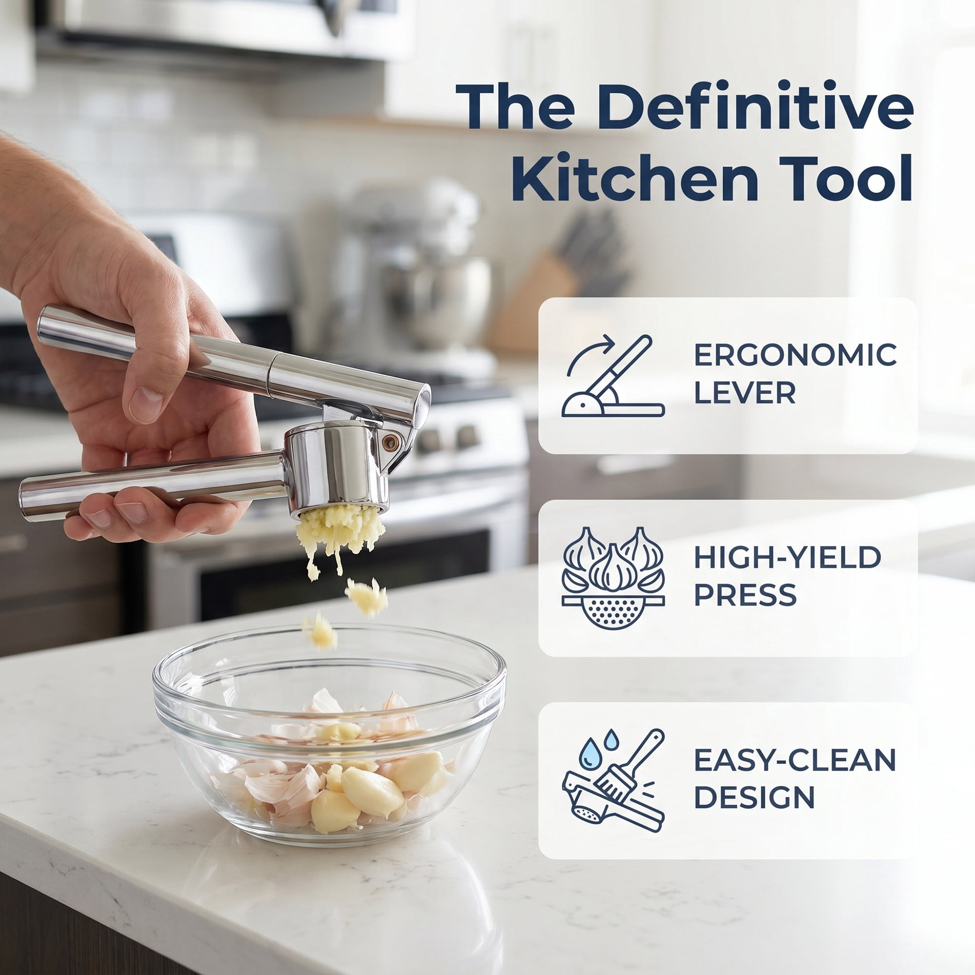 Unique Bargains Chopper Food Processor Ergonomic Long Handle Garlic Squeezer Silver-2
