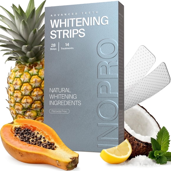 InoPro Natural Teeth Whitening Strips Kit 14 Treatments - Sensitive Teeth Whitener, Peroxide Free, Enamel Safe, Deep Stains Removal - Instant Teeth Whitening Without The Harm (28 Strips)