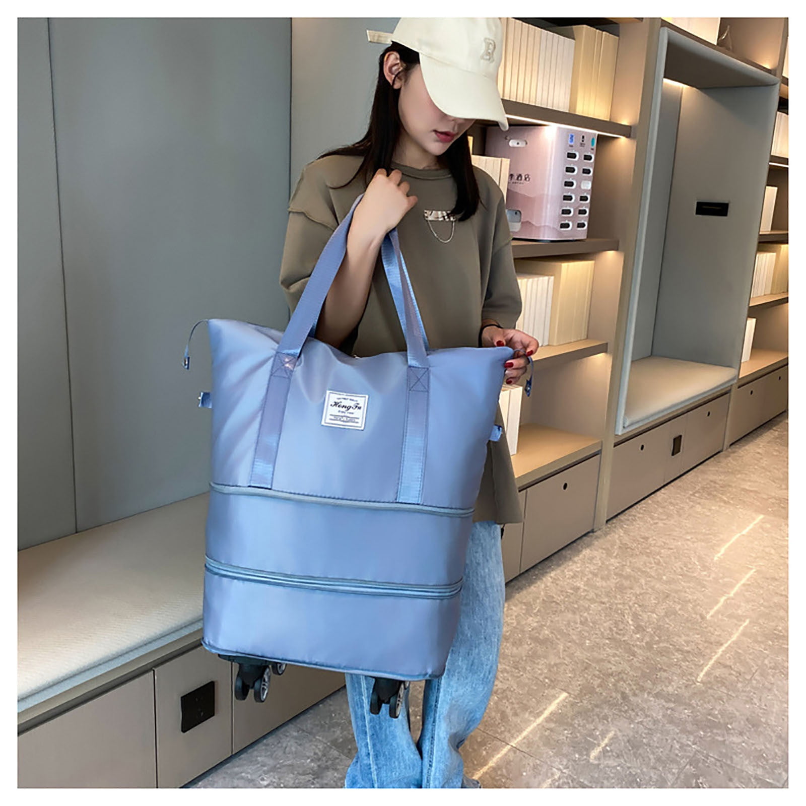 UAEBM Rolling Duffle Bag with Wheels, Expandable Foldable Duffle Bag with Wheels and Handle for Travel, Rolling Luggage bag Carry on Duffel Bag, Wheeled Travel Duffle Bag Blue