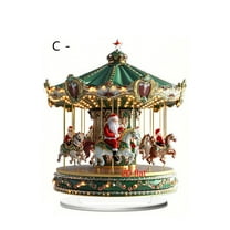 SLYNSHome Christmas Tabletop Decorations,Green Acrylic Carousel & Santa Claus Figurines Ornament for Holiday Home Party Supplies