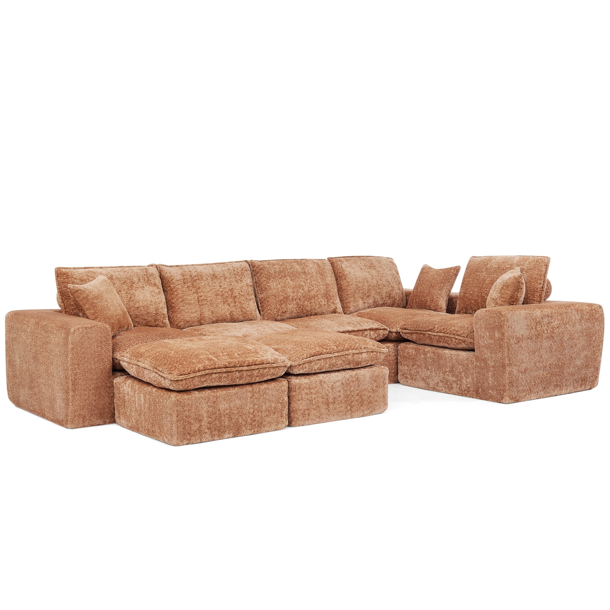107" L Shaped Sectional Sofa 7 Seat Cloud Couch Boucle Fabric Modular Sofa with Ottoman Deep Seat Comfy Couch for Living Room, Orange