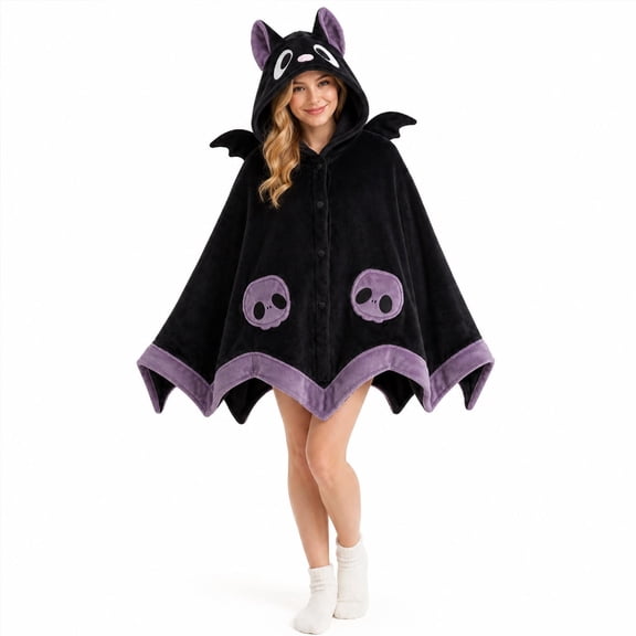 Zjunqe Bat Hooded Blanket Cute Hoodie Wearable Bat Blanket Adult Halloween Cosplay Soft Hoodie Cape for Women Oversized Wearable Shawl Cape Wrap Soft Fluffy Coral Velvet Cozy Fleece Hooded Blanket