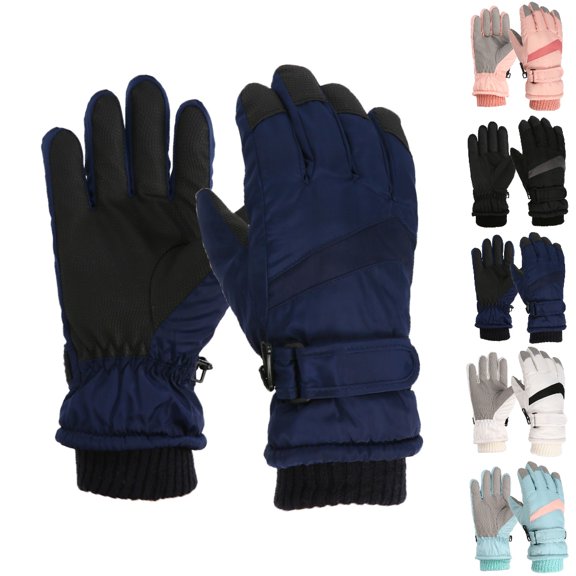 Bmisegm Kids Ski Snow Gloves Windproof Boys Outdoor Skating Ski Girls Snowboarding Boys Girls Winter Gloves Waterproof Mittens Navy