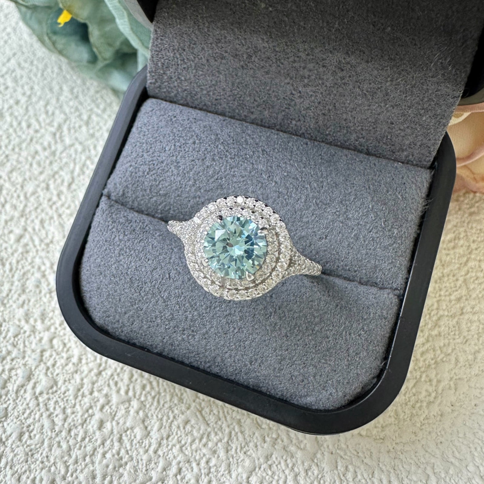 1 Carat Round Halo Engagement Rings for Women 925 Sterling Silver Rings CZ Blue Diamond Rings Wedding Bands Promise Rings for Her
