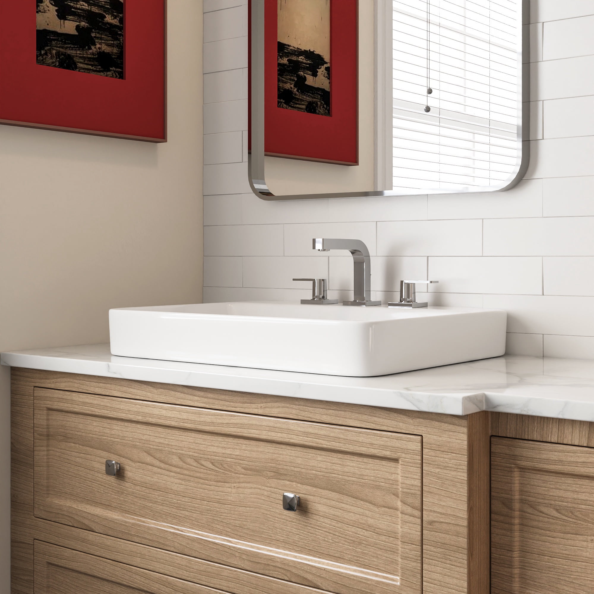DV-1DS0121 DeerValley 23.82" L x 18.9" W x 6.69" H White Rectangular Vitreous China Drop-in Bathroom Sink with Overflow