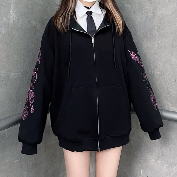 Y2K Rhinestone Esqueleto Sudaderas Con Capucha De Las Mujeres Gótico Negro Cremallera Hasta De Gran Tamaño Femeninas Retro Harajuku Chamarra Streetwearpangjing