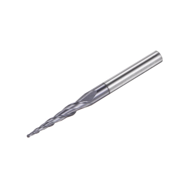 Cónica Bola Nariz Extremo Molino, TiSiN Recubierto Sólido Carburo 2 Flautas Espiral Molienda Cortador, 0,5mm Radio, 1mm Diámetro, 4mm Vástago, 50mm Longitud, 8,36 Grado Ángulo