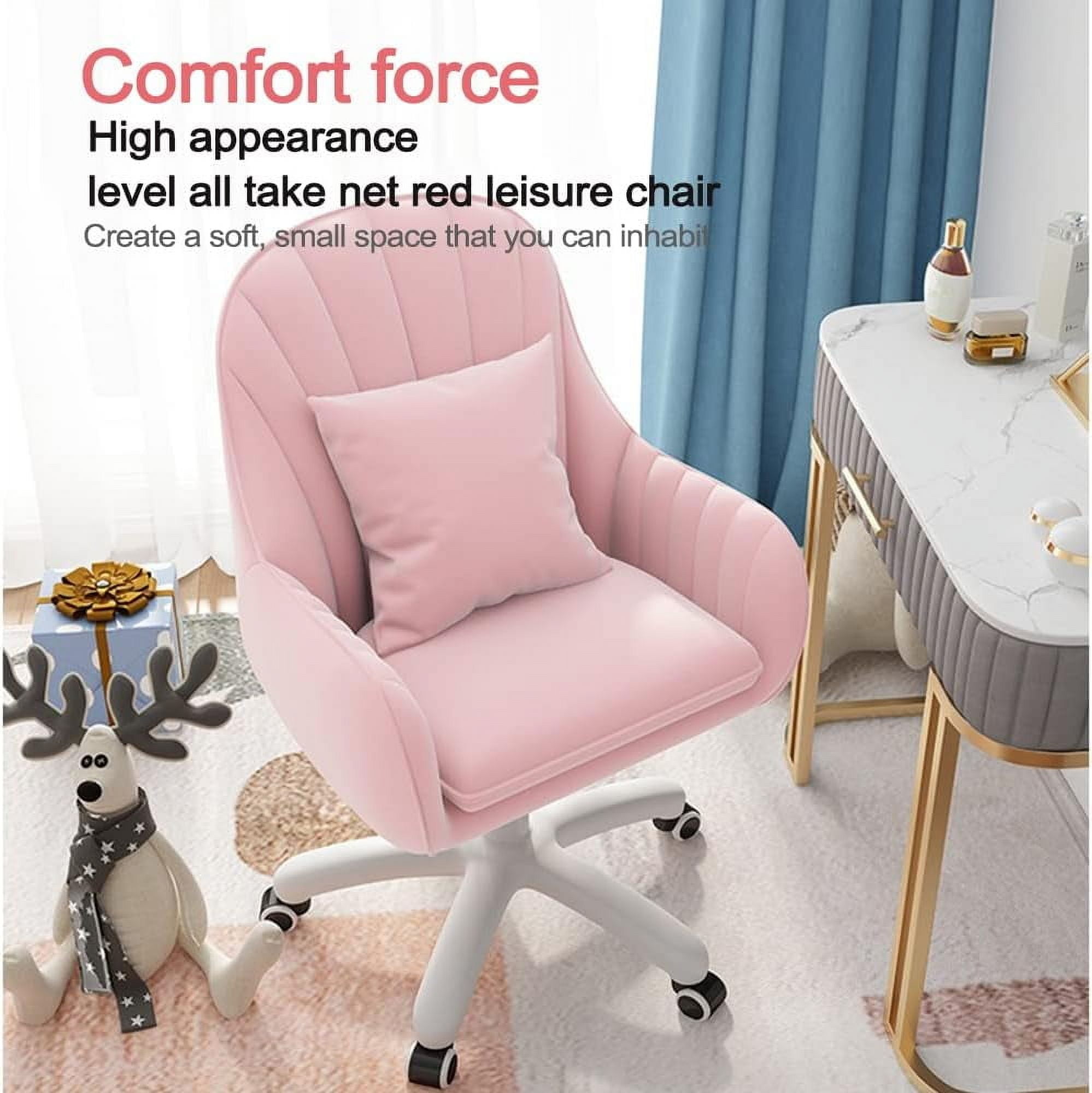 WXJHL Home Office Chair Computer Chair with Mid-Back Upholstered Modern Tufted Computer Task Chair Swivel Height Adjustable Velvet Accent Chair.（Pink）