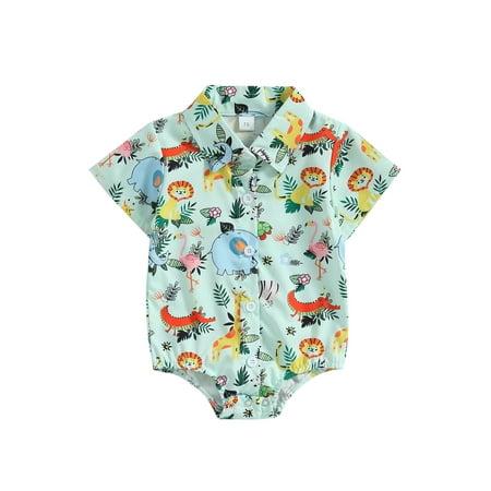 

Bagilaanoe Newborn Baby Boy Shirt Rompers Cartoon Print Short Sleeve Bodysuits 3M 6M 12M 18M Infant Casual One Piece Short Jumpsuit