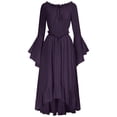 thumbnail image 7 of KICILVS Womens Halloween Costumes Plain Long Bell Sleeve Ruffle Trim Neck Drawstring Waist Flowy Maxi Party Dress Purple, 7 of 7