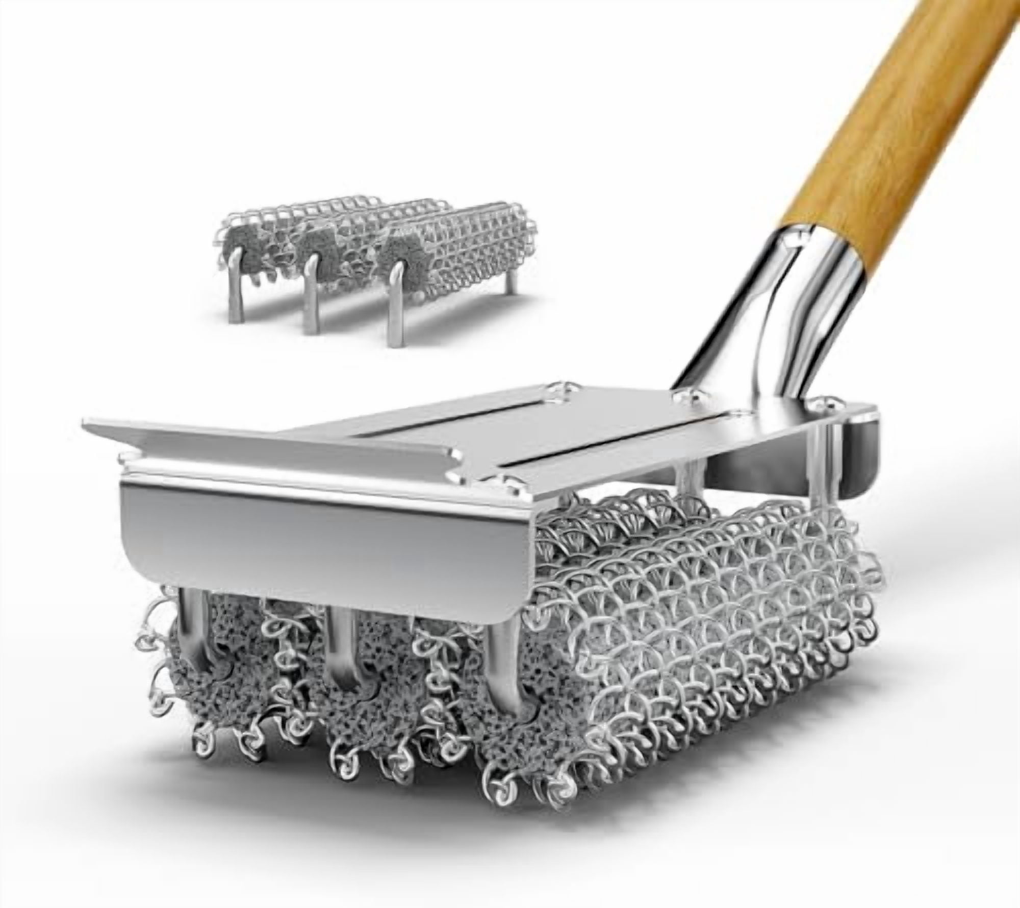 RibRave Grill Brush and Scraper Bristle Free with 3 Replacement Head 304 Stainless Steel Food-Grade Grill Accessories, Safe BBQ Cleaner Brush Strong Barbecue Cleaning Brush for Outdoor Grill Grate