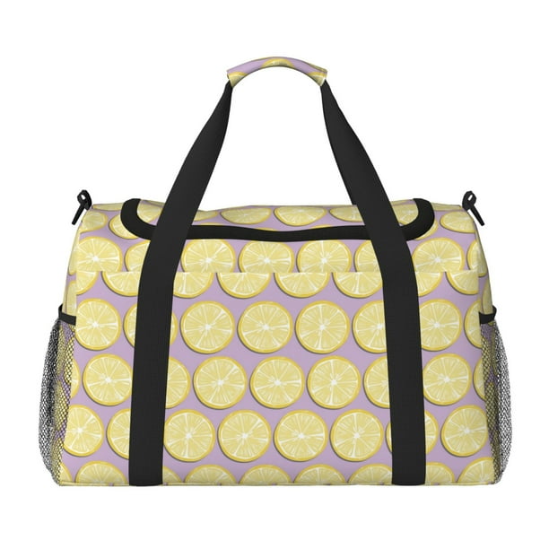 Balery Yellow Lemon Slices Bolsa de Gimnasio para Mujeres, Bolsa de Viaje con Bolsillo Húmedo, Bolsa de Fin de Semana para Mujeres, Bolsa de Viaje Resistente al Agua
