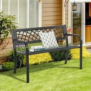 NiamVelo Patio Park Garden Bench Outdoor Metal Benches, 400 lbs Cast Iron Steel Frame Chair with PVC Mesh Pattern - for Park Yard Front Porch Path Yard Lawn Decor Deck Furniture, Black