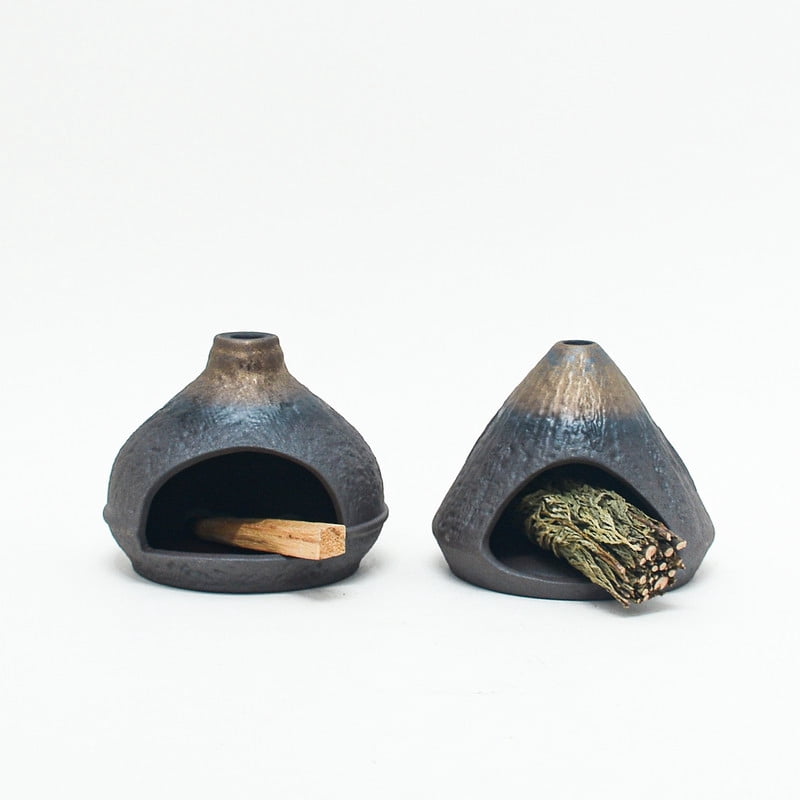 Rustic Dome Palo Santo Holder - Ceramic Incense Burner with Ash Catcher, Earthy Hut Design Palo Santo Holder Stick Holder for Smudging, Meditation, Yoga & Bohemian Home Decor-B