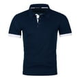 thumbnail image 4 of Qwertyu Men's Casual Polo Shirts Short Sleeve Button Classic T-Shirts Cotton Slim Fit Tees Lightweight Golf Tops Navy L, 4 of 5