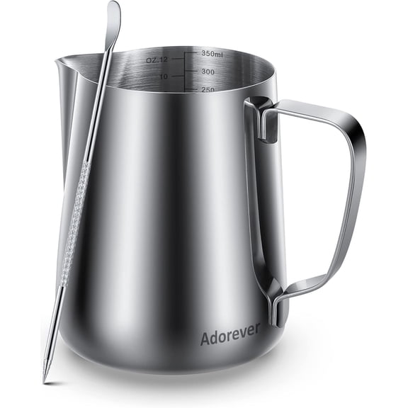 ZHUYING Milk Frothing Pitcher 350ml Steaming Pitchers Stainless Steel Milk/Coffee/Cappuccino/Latte Art Barista Steam Pitchers Milk Jug Cup with Art Pen,12oz