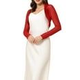 thumbnail image 4 of INSPIRE CHIC Women's Satin Shrugs for Evening Dress Open Front Mesh Cardigan Elegant Wedding Bolero S Red, 4 of 5