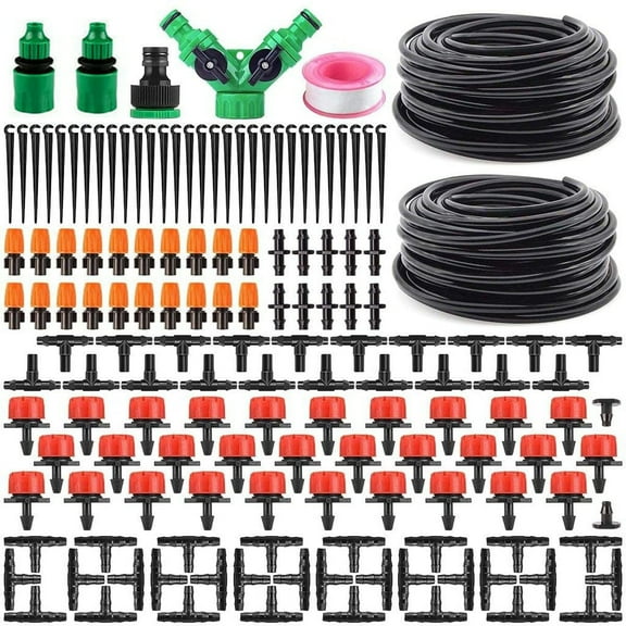 Garden Watering Made Easy with the 100ft Drip Irrigation Kit - Perfect for Plants, Flower Beds, Patios, and Lawns