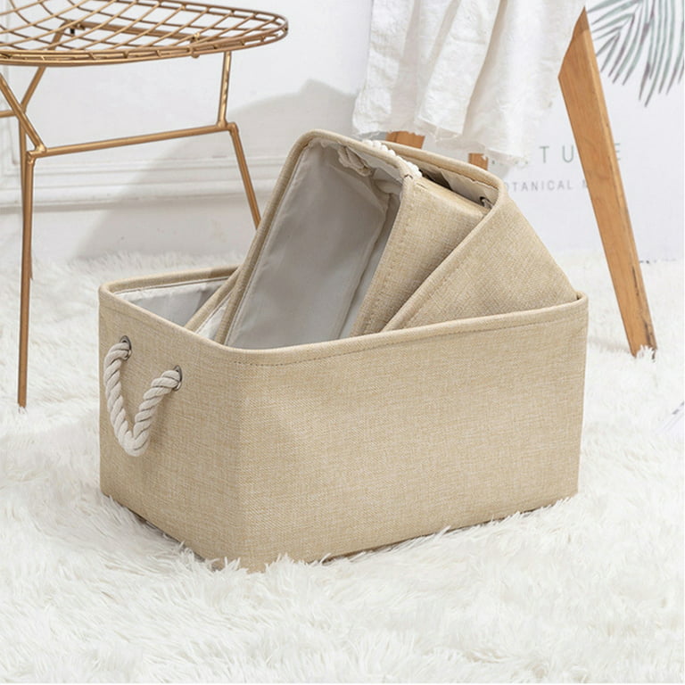 Baywell Beige Storage Basket, Tall Rectangular Shelf Baskets Canvas  Collapsible Storage Bins with Handles for Organizing Living Room,  12.60*8.27*4.72